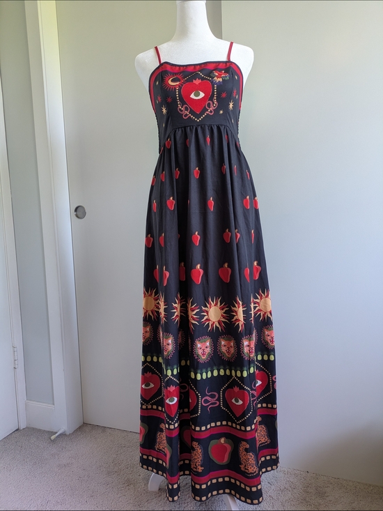SHEIN Dresses & Skirts - Black Maxi Sundress with Red Heart & Sun Motif